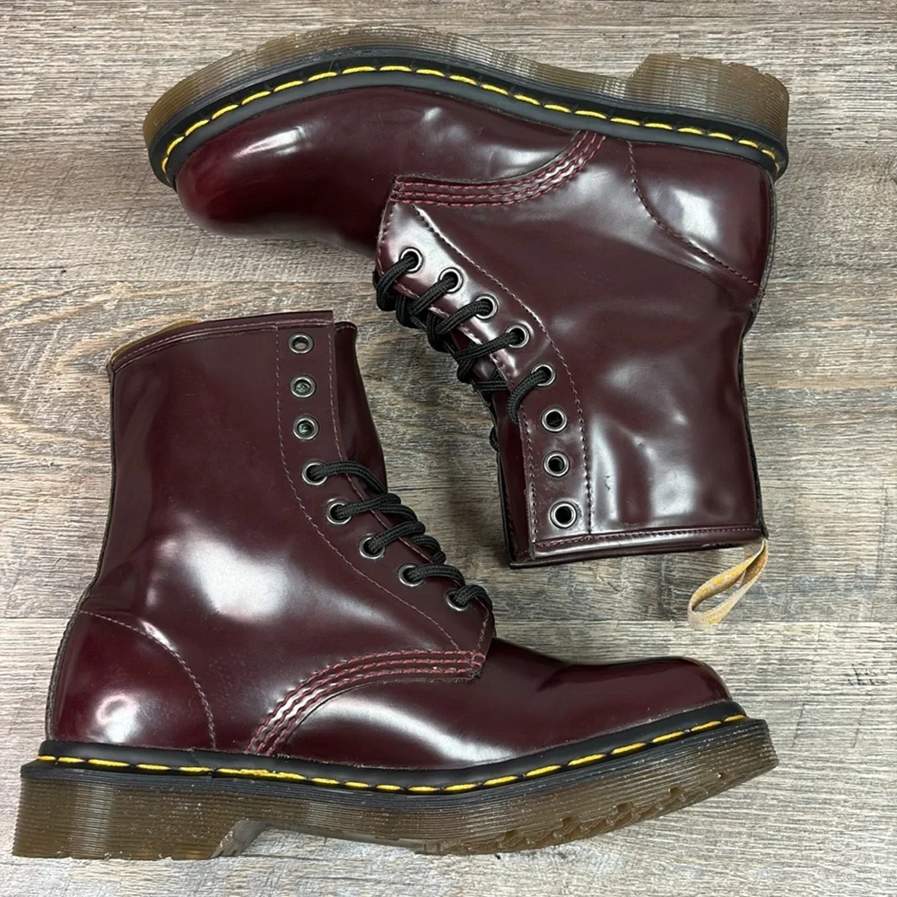 SOLD IN STORE Dr. Martens 1460 Vegan Leather Lace Up Boots in Cherry Size 7 - Picture 5 of 10